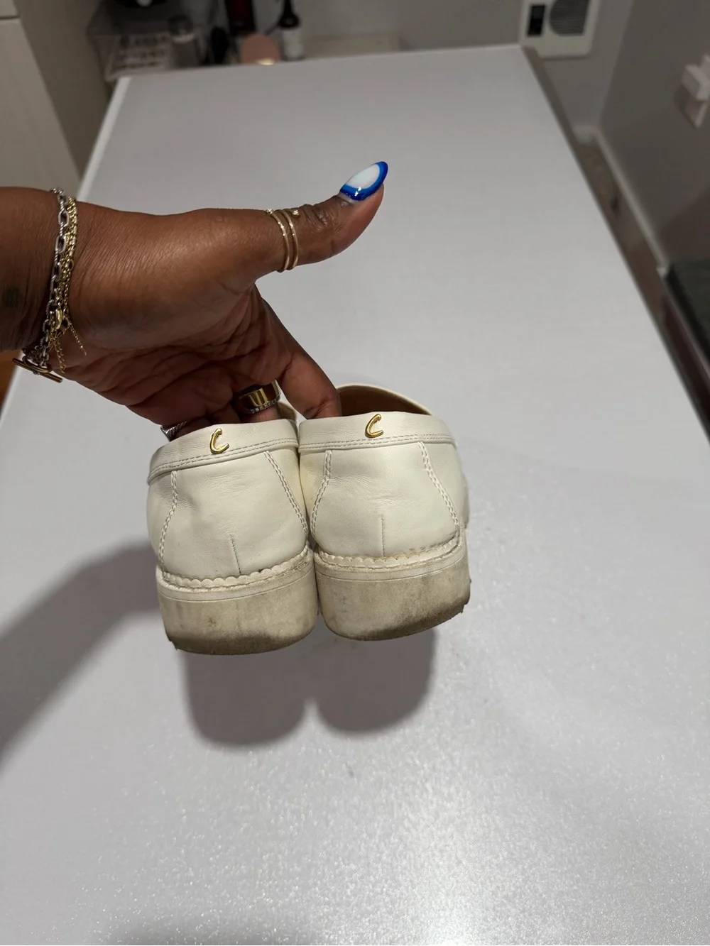 Circus by Sam Edelman Cream Leather Loafers with Gold Hardware